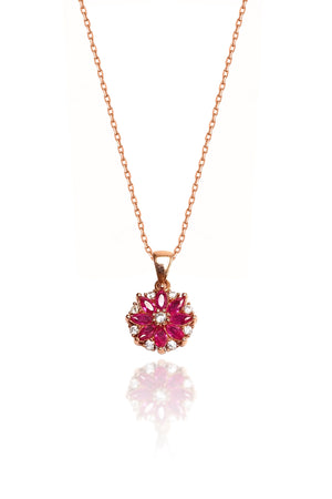 Lotus Flower Model Rose Plated Silver Triple Jewelry Set With Ruby (NG201018181)