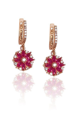 Lotus Flower Model Rose Plated Silver Triple Jewelry Set With Ruby (NG201018181)