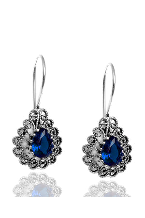 Drop Model Filigree Silver Triple Jewelry Set With Sapphire (NG201021803)