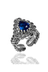 Drop Model Filigree Silver Triple Jewelry Set With Sapphire (NG201021803)