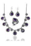 Drop Model Filigree Silver Triple Jewelry Set With Amethyst (NG201021804)