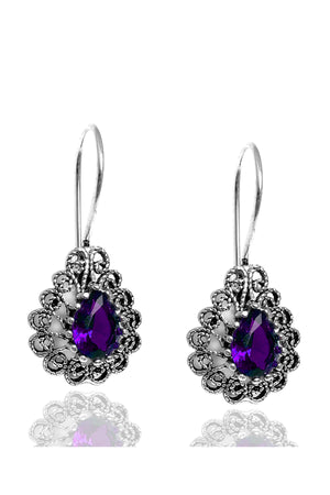 Drop Model Filigree Silver Triple Jewelry Set With Amethyst (NG201021804)