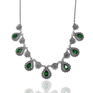 Drop Model Filigree Silver Triple Jewelry Set With Emerald (NG201021805)