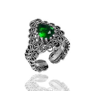 Drop Model Filigree Silver Triple Jewelry Set With Emerald (NG201021805)