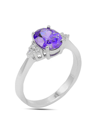 Oval Model Silver Triple Jewelry Set With Amethyst (NG201021905)