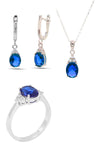 Oval Model Silver Triple Jewelry Set With Sapphire (NG201021906)
