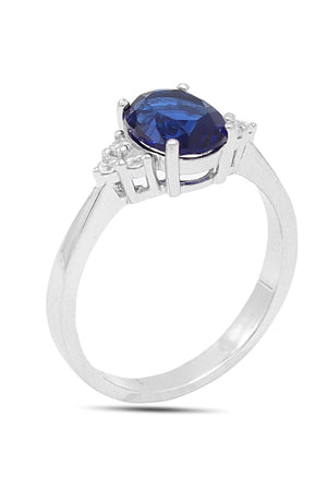 Oval Model Silver Triple Jewelry Set With Sapphire (NG201021906)
