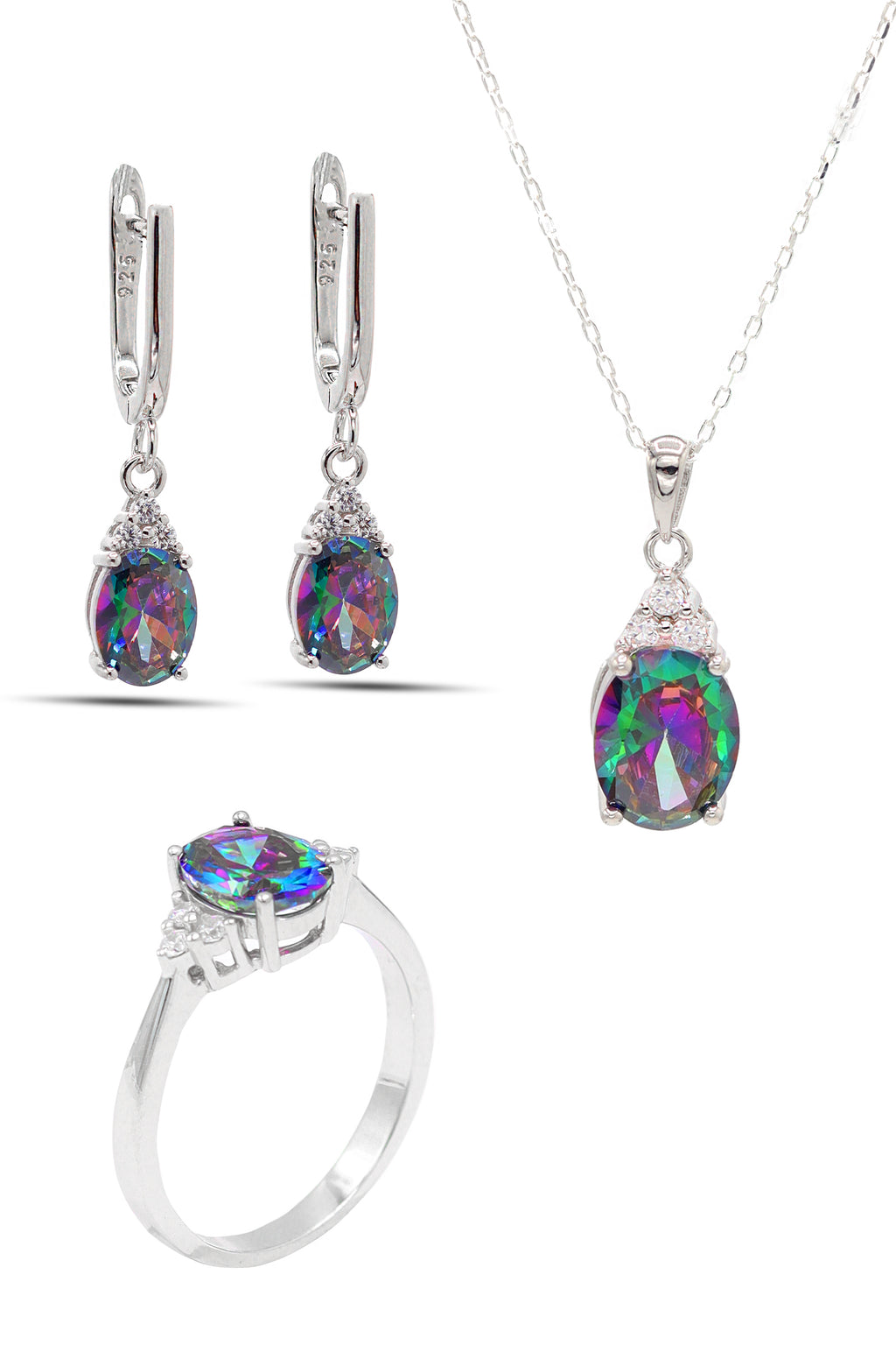 Oval Model Silver Triple Jewelry Set With Topaz (NG201021907)