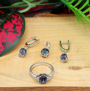 Oval Model Silver Triple Jewelry Set With Topaz (NG201021907)