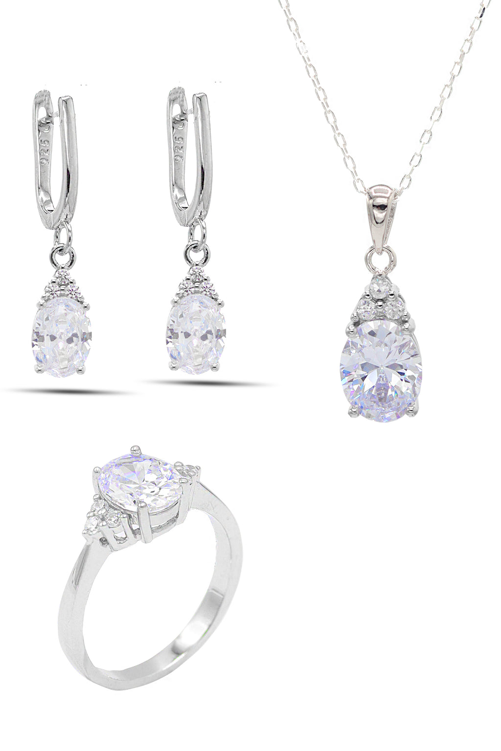 Oval Model Silver Triple Jewelry Set With Zircon (NG201021908)