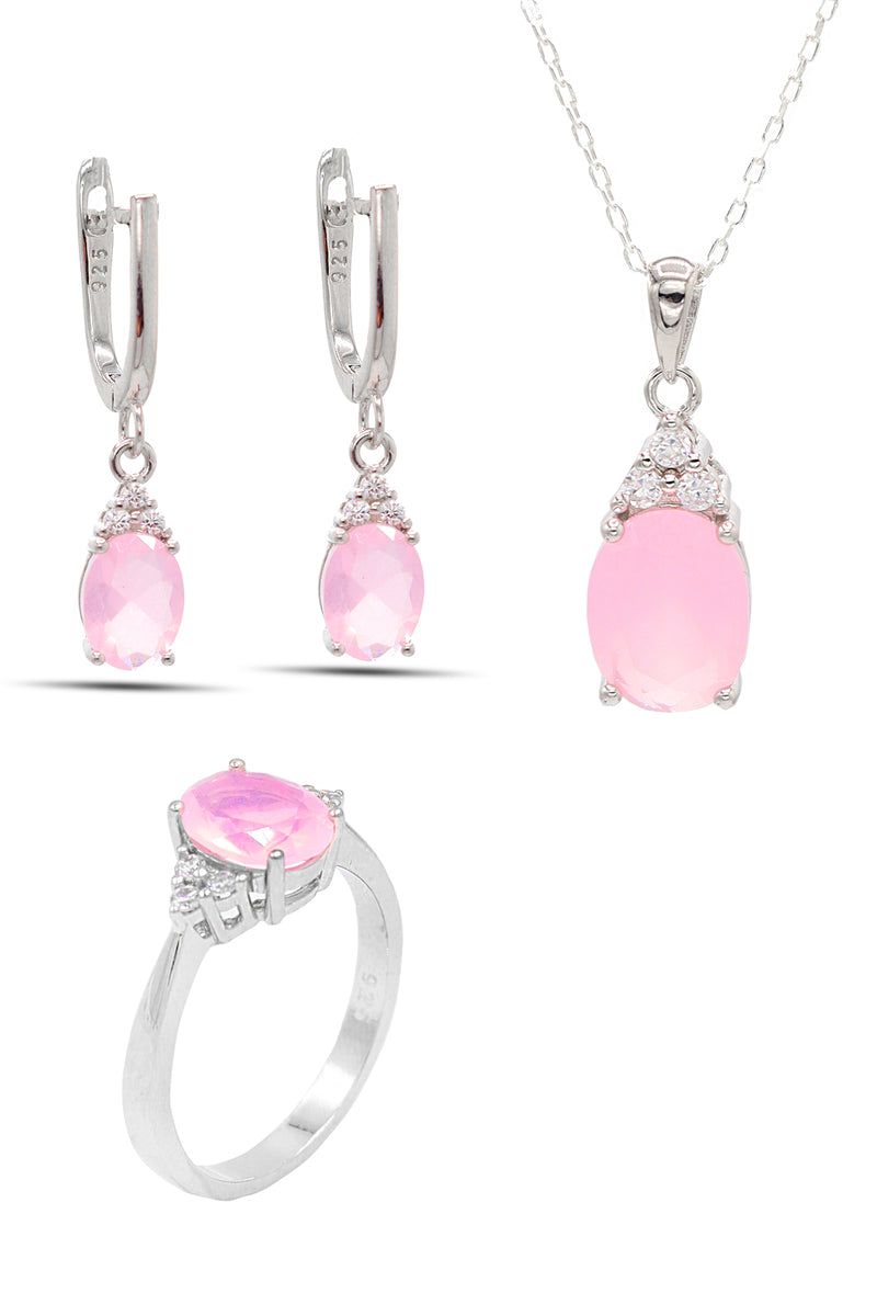 Oval Model Silver Triple Jewelry Set With Quartz (NG201021909)