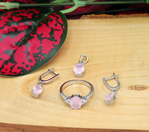 Oval Model Silver Triple Jewelry Set With Quartz (NG201021909)