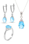 Oval Model Silver Triple Jewelry Set With Aquamarine (NG201021910)