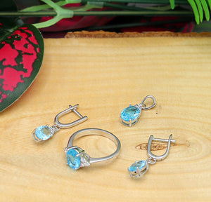 Oval Model Silver Triple Jewelry Set With Aquamarine (NG201021910)