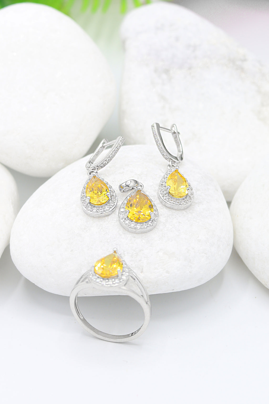 Drop Model Silver Triple Jewelry Set With Citrine (NG201021913)