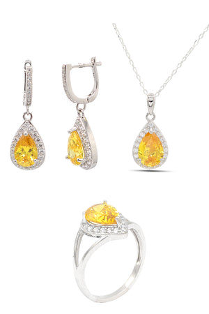 Drop Model Silver Triple Jewelry Set With Citrine (NG201021913)