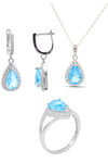 Drop Model Silver Triple Jewelry Set With Aquamarine (NG201021914)