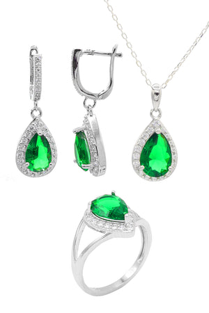 Drop Model Silver Triple Jewelry Set With Emerald (NG201021916)