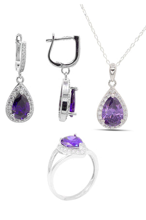Drop Model Silver Triple Jewelry Set With Amethyst (NG201021917)