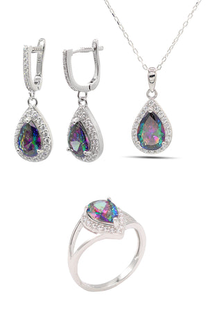Drop Model Silver Triple Jewelry Set With Topaz (NG201021918)