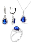 Drop Model Silver Triple Jewelry Set With Sapphire (NG201021919)