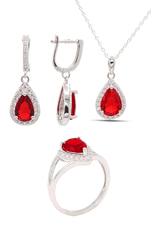 Drop Model Silver Triple Jewelry Set With Ruby (NG201021920)