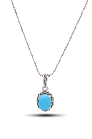 Oval Model Silver Triple Jewelry Set With Turquoise (NG201021925)