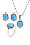 Rectangle Model Silver Triple Jewelry Set With Turquoise (NG201021926)