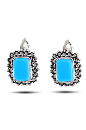 Rectangle Model Silver Triple Jewelry Set With Turquoise (NG201021926)