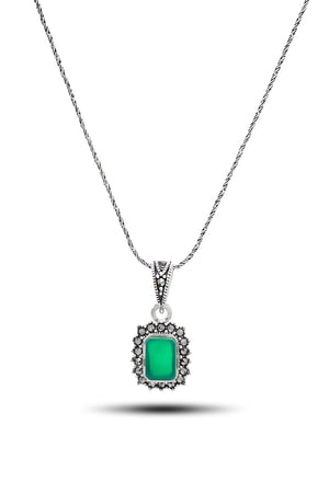 Rectangle Model Silver Triple Jewelry Set With Emerald (NG201021931)