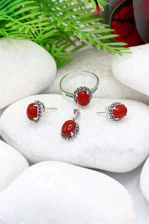 Oval Model Silver Triple Jewelry Set With Agate (NG201021935)