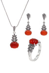 Leaf Model Silver Triple Jewelry Set With Agate (NG201021937)