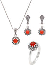 Floral Model Silver Triple Jewelry Set With Agate (NG201021938)