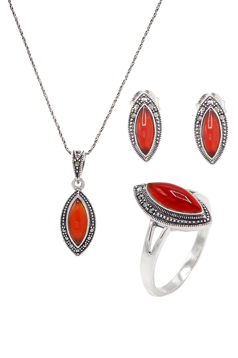 Slanting Model Silver Triple Jewelry Set With Agate (NG201021940)