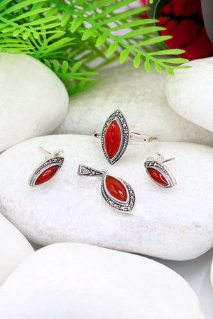 Slanting Model Silver Triple Jewelry Set With Agate (NG201021940)