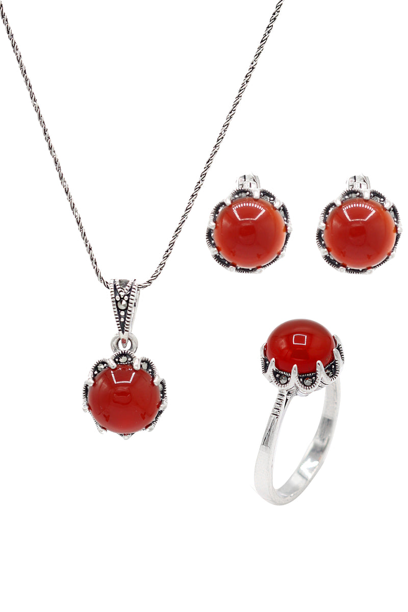 Round Model Silver Triple Jewelry Set With Agate (NG201021941)