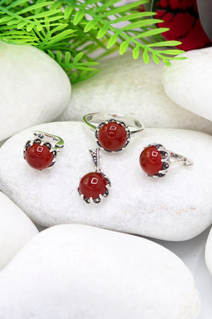 Round Model Silver Triple Jewelry Set With Agate (NG201021941)