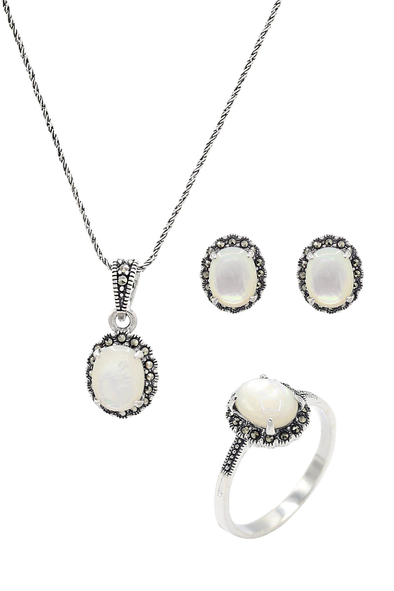 Oval Model Silver Triple Jewelry Set With Mother of Pearl (NG201021944)