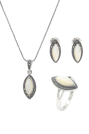 Slanting Model Silver Triple Jewelry Set With Mother of Pearl (NG201021948)