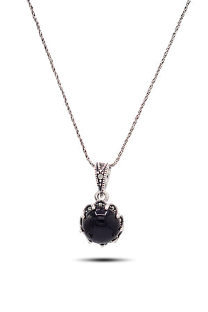 Round Model Silver Triple Jewelry Set With Onyx (NG201021952)