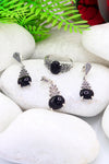 Leaf Model Silver Triple Jewelry Set With Onyx (NG201021953)