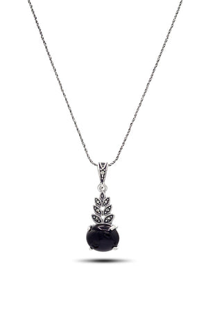 Leaf Model Silver Triple Jewelry Set With Onyx (NG201021953)