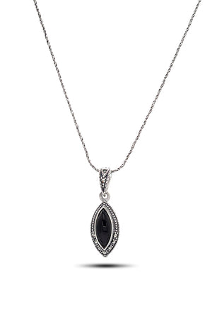 Slanting Model Silver Triple Jewelry Set With Onyx (NG201021954)