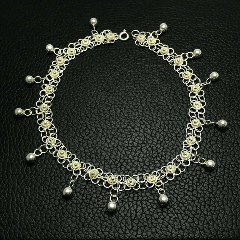 Ball Pendant Handmade Filigree Silver Anklet (NG201016150)