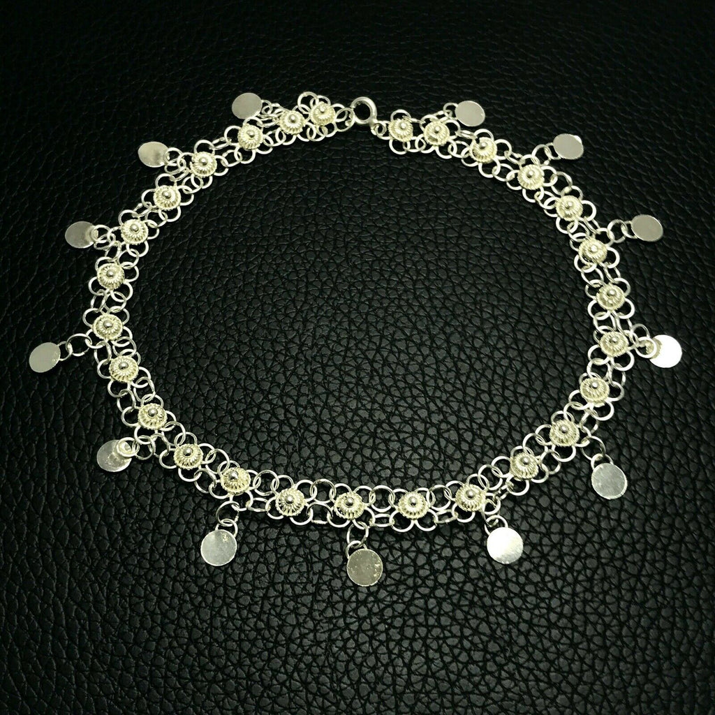 Flake Pendant Handmade Filigree Silver Anklet (NG201016152)