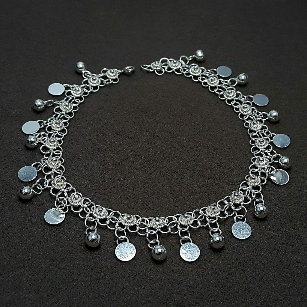 Ball and Flake Model Filigree Silver Anklet (NG201010435)